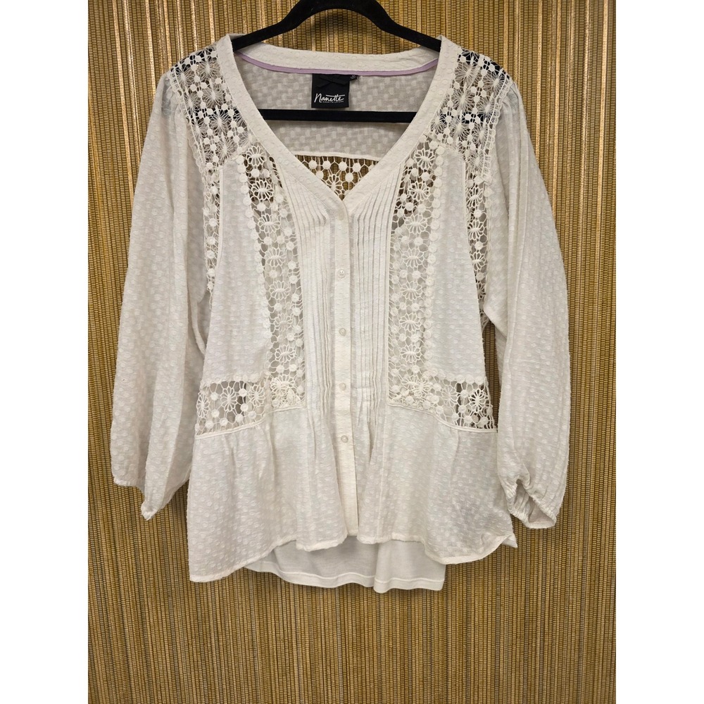 Nanette Nanette Lepore White Crochet Lace Boho Blouse Peplum Top M Flowy
